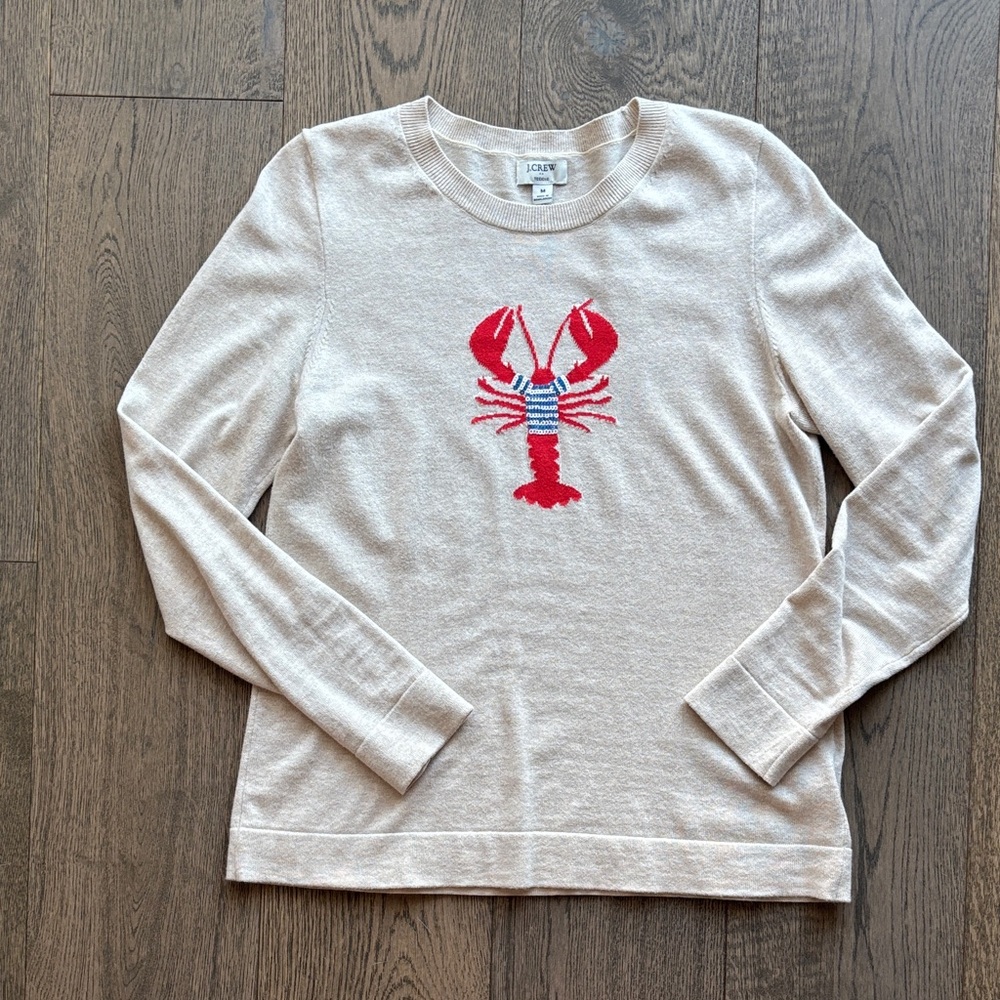 J. Crew Beige Sweater with Red Lobster Motif
